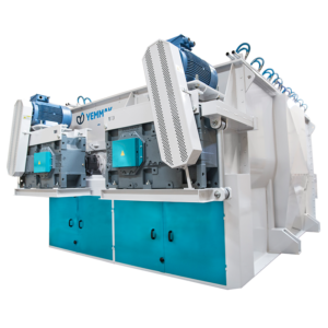 Yemmak Double Shaft Ribbon Paddle Mixer featuring a heavy-duty white frame, dual high-capacity electric motors, and secure teal access hatches.